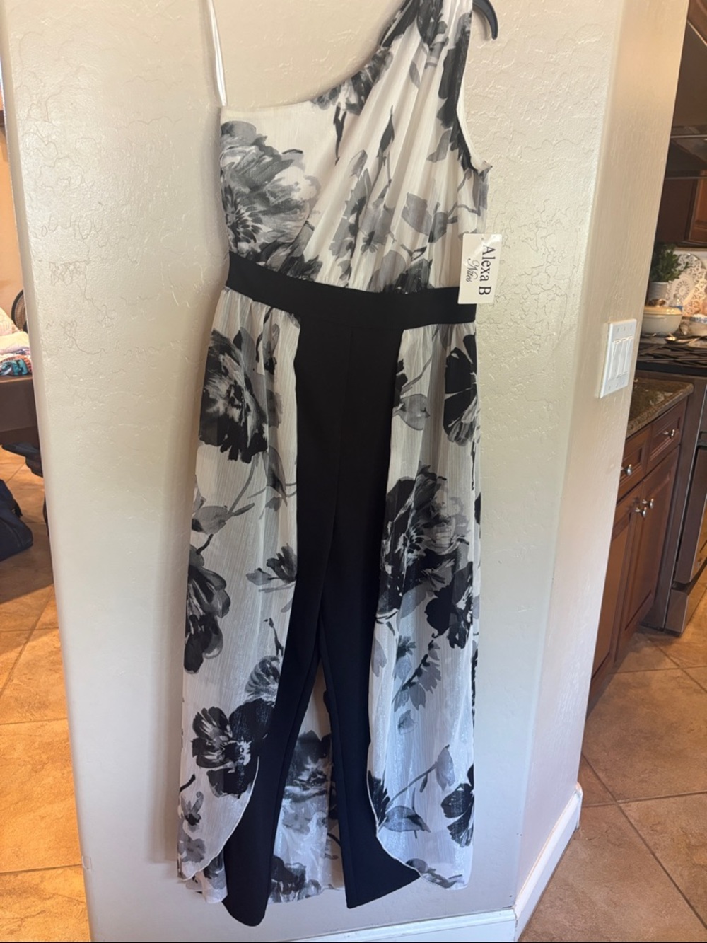 Alexa B One-Shoulder Black & White Floral Jumpsuit